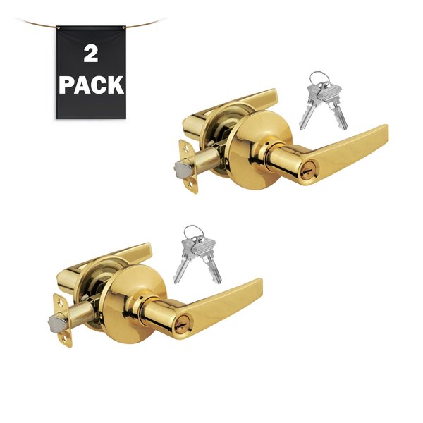 Premier Lock Entry Door Lever Lock Set Set of 2, Keyed Alike, Polished Brass, 2PK LEV01X-2